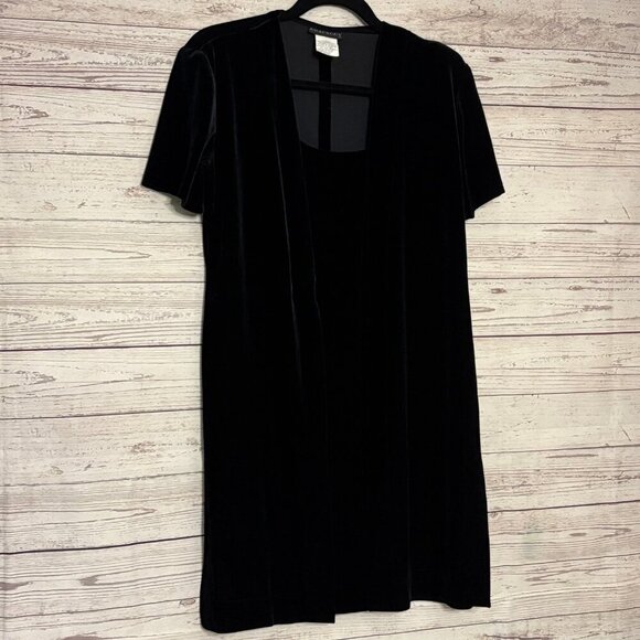 Rhapsody Black Velvet Faux Wrap Dress Removal Shoulder Pads Med‎ - Picture 2 of 6